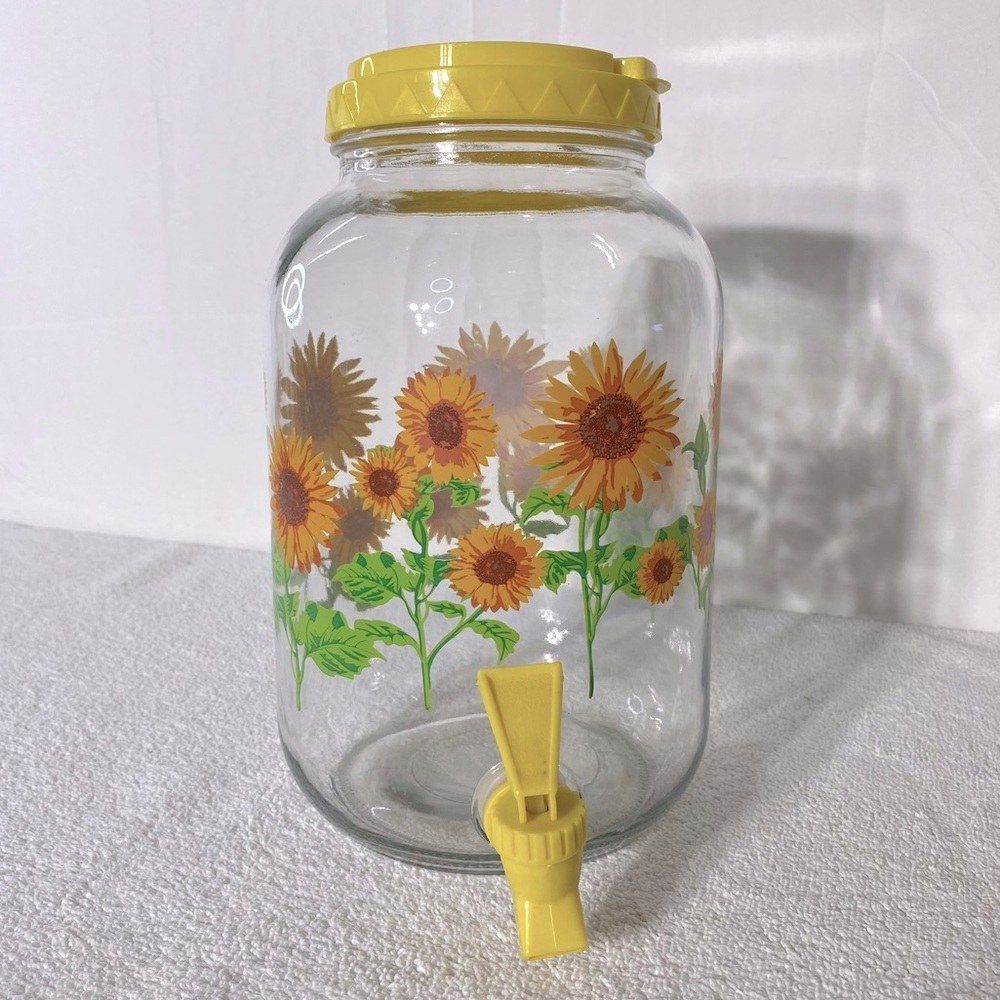 Vintage Sun Tea Sunflower Glass Beverage Dispenser Jar Cottagecore Countrycore